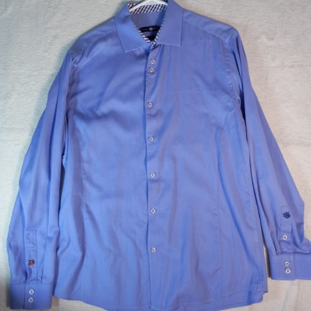 Stone Rose Blue Button down RED RIVET COLLECTION Blue Trim Dress Shirt Men 4 Med